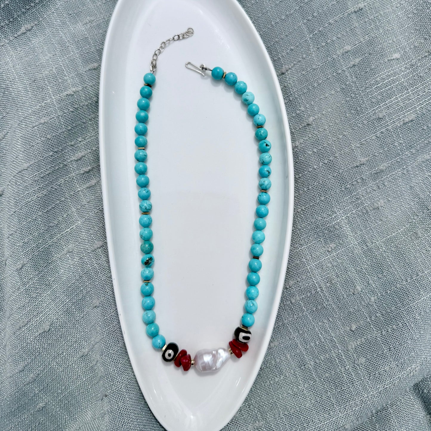 Magnesite & Baroque Pearl Statement Necklace