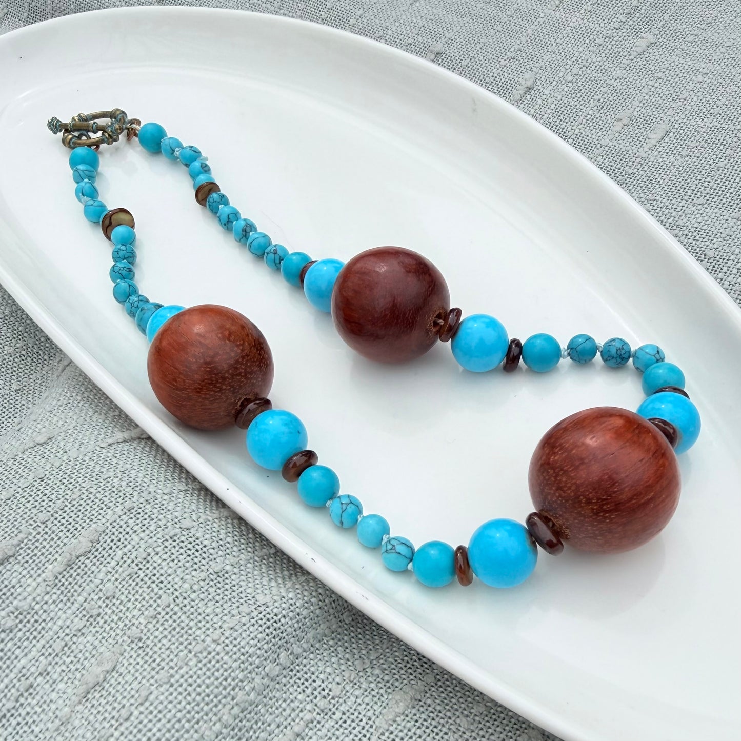 Turquoise & Wooden Statement Necklace
