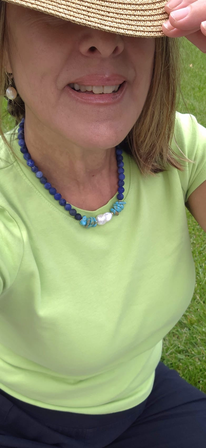 One-of-a-Kind Natural Sodalite, Turquoise & Baroque Pearl Statement Necklace