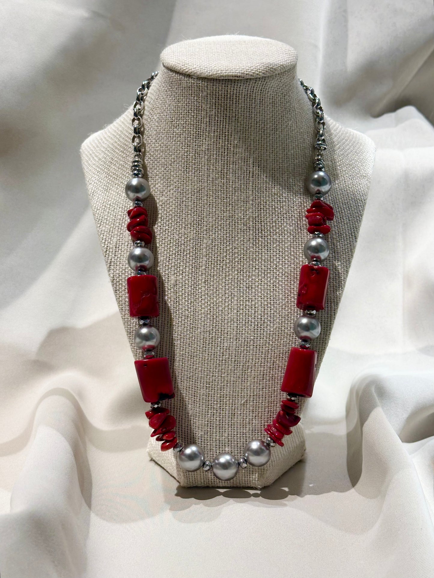 Handmade Coral Pearl Necklace