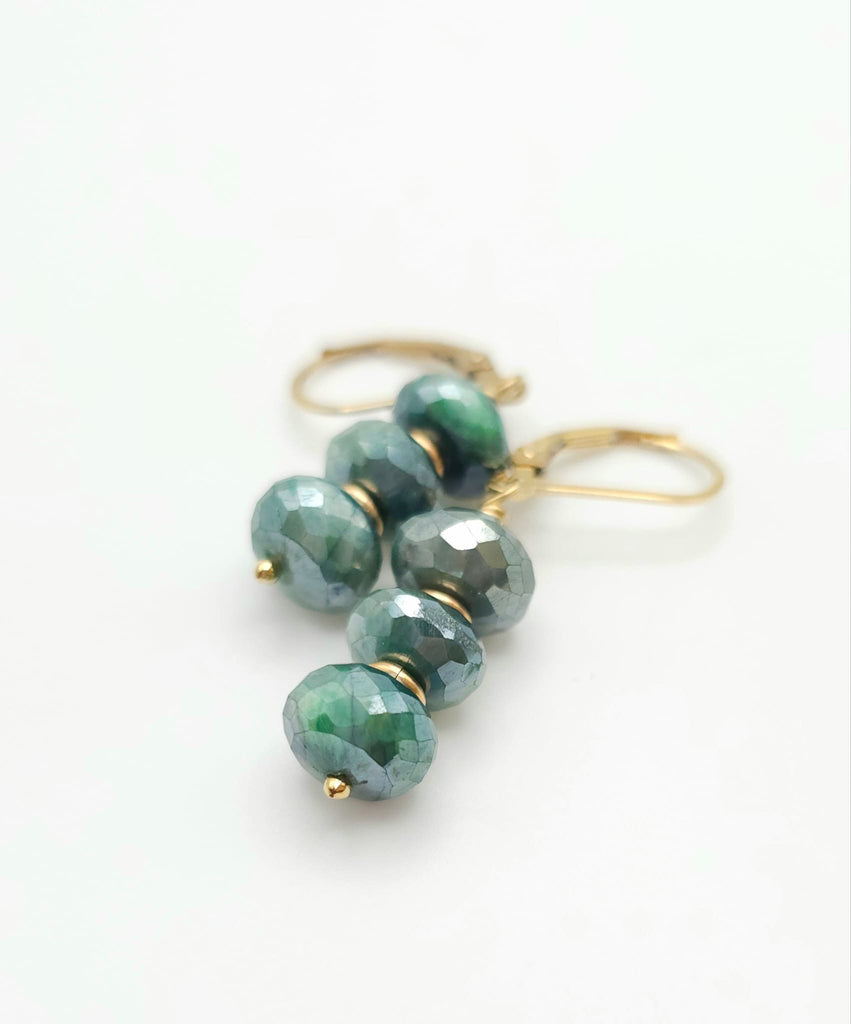 Faceted Green Moonstone Drop Earrings