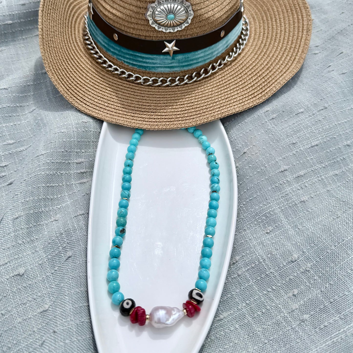 Magnesite & Baroque Pearl Statement Necklace