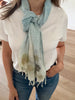 Botanical Linen Scarf in Soft Blue