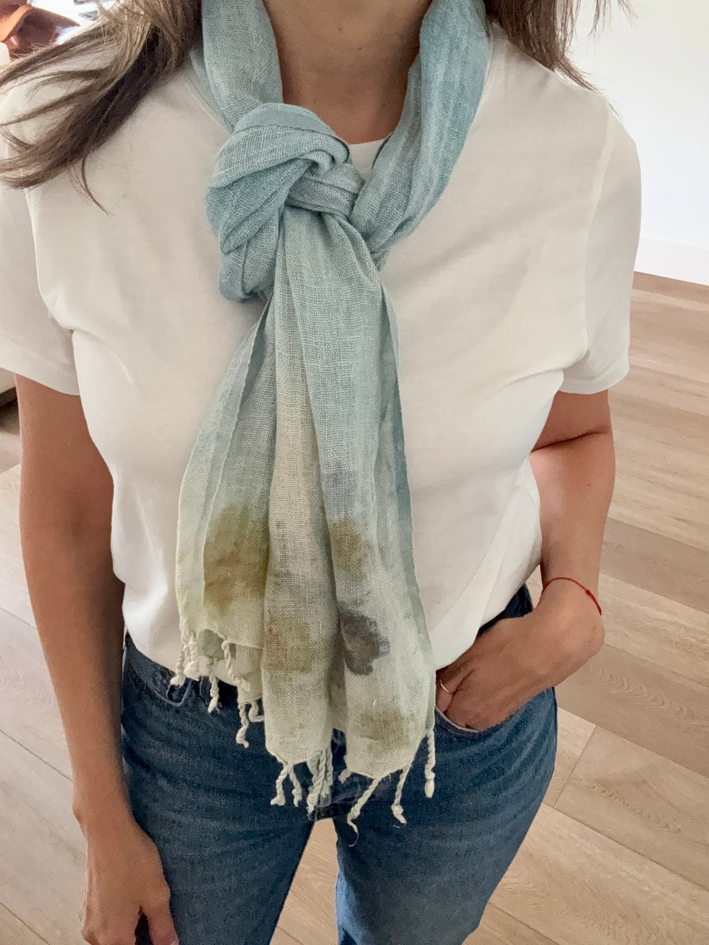 Botanical Linen Scarf in Soft Blue