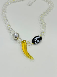 Amber Horn Pendant with Clear Quartz Necklace