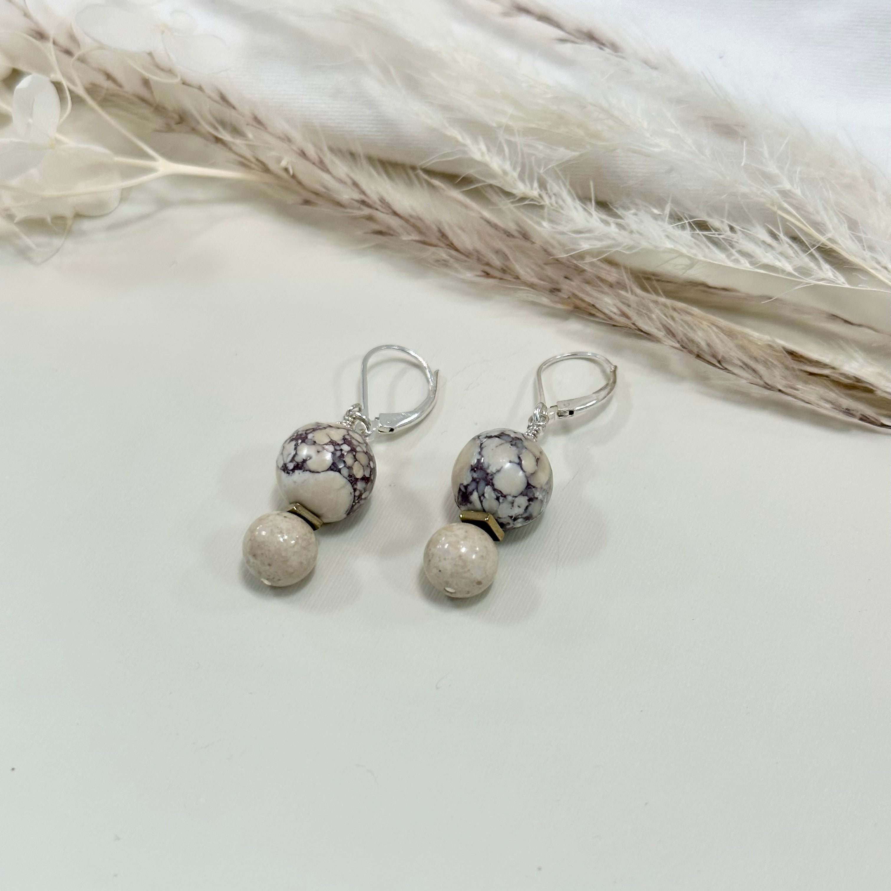 Grey and Beige Jasper Soap Gemstone Earrings