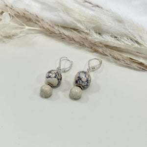 Grey and Beige Jasper Soap Gemstone Earrings