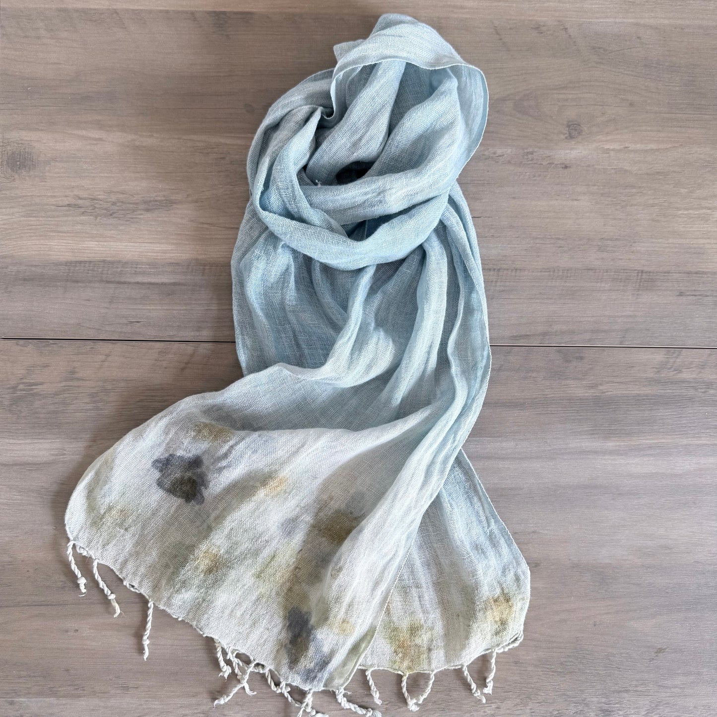 Botanical Linen Scarf in Soft Blue