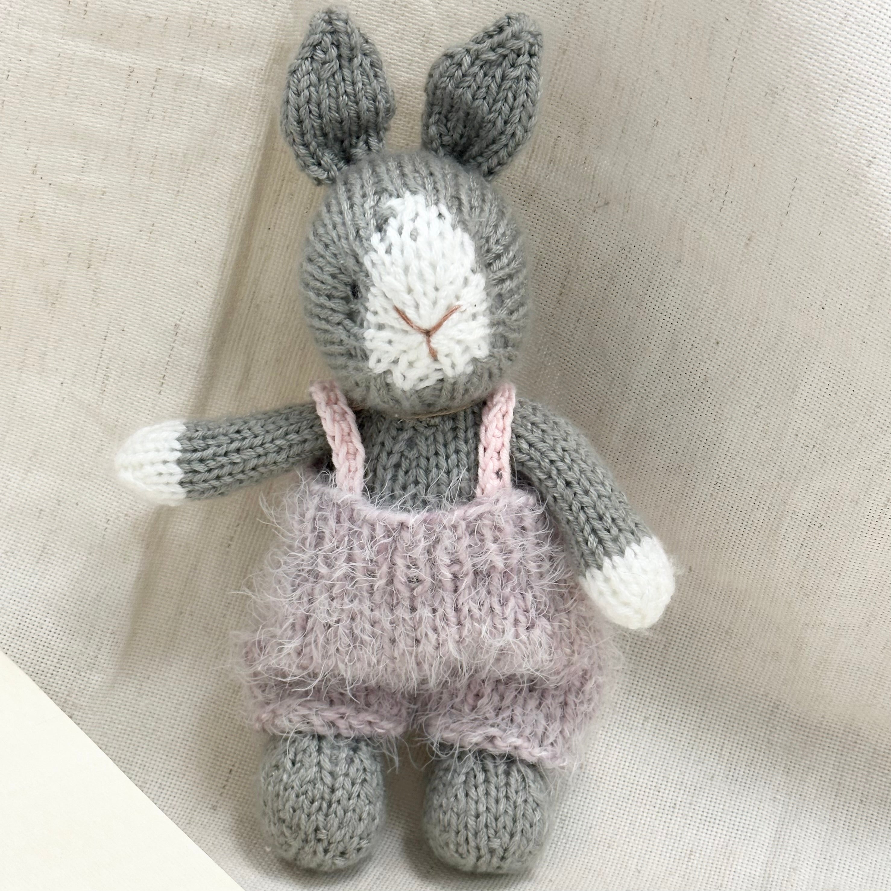 Hand Knitted Bunny with overall