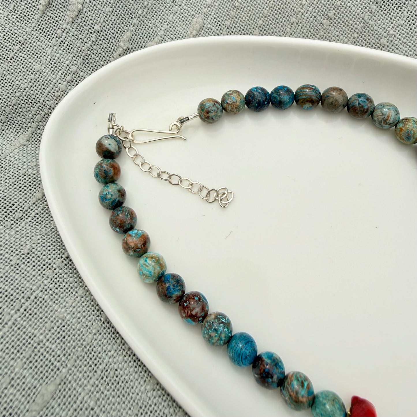 Blue Crazy Lace Agate, Red Coral & Baroque Pearl