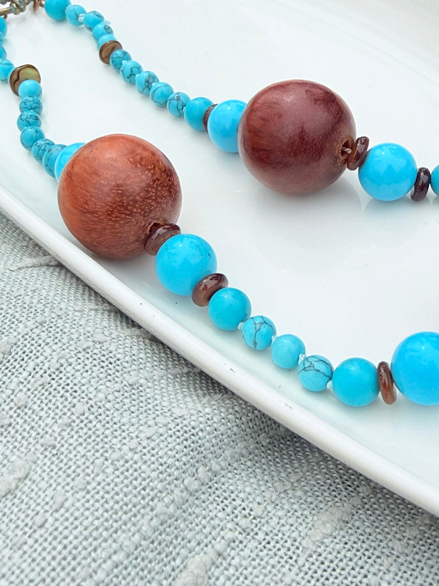 Turquoise & Wooden Statement Necklace