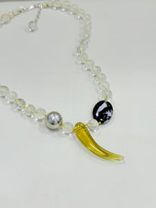 Amber Horn Pendant with Clear Quartz Necklace