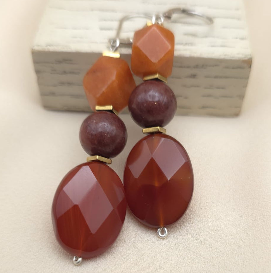 Carnelian & Earth Jasper Statement Drop Earrings