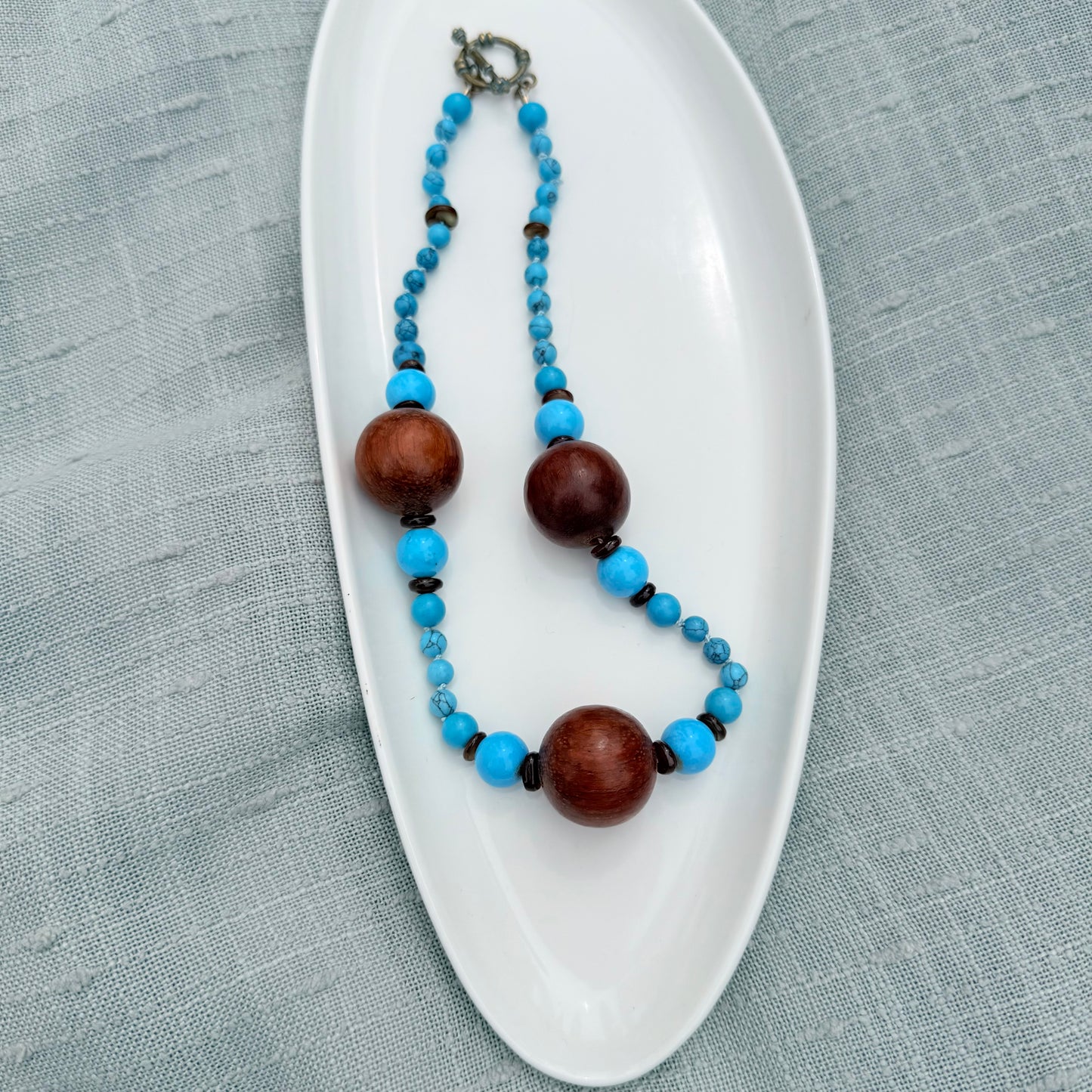 Turquoise & Wooden Statement Necklace
