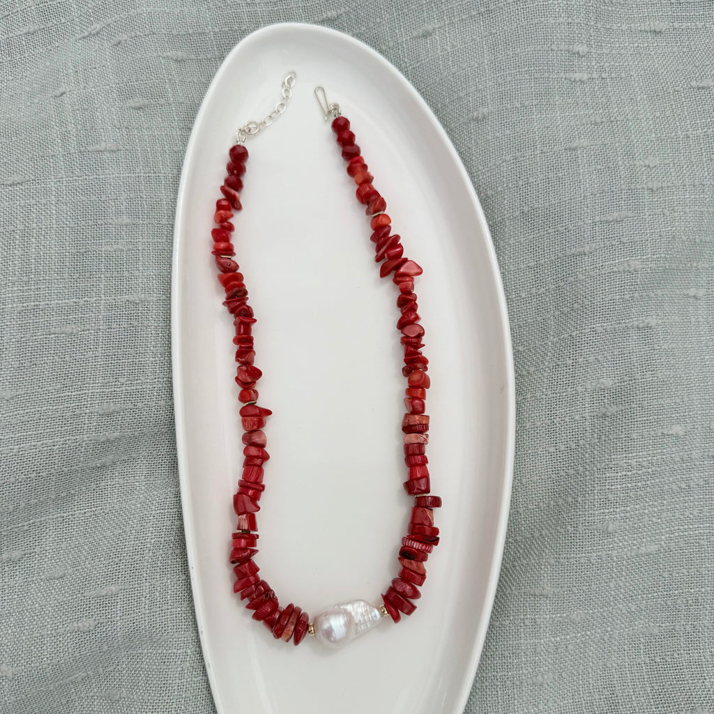 Coral & Baroque Pearl Necklace