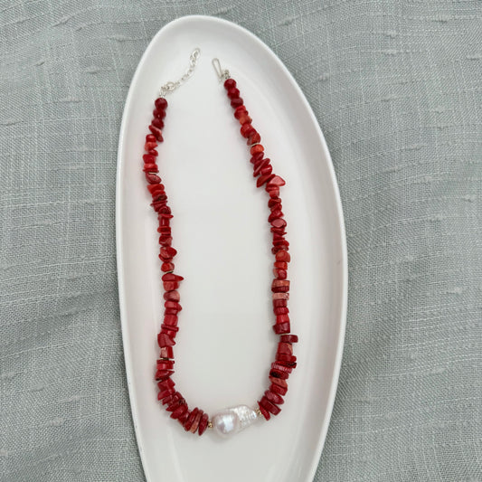 Coral & Baroque Pearl Necklace