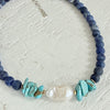 One-of-a-Kind Natural Sodalite, Turquoise & Baroque Pearl Statement Necklace
