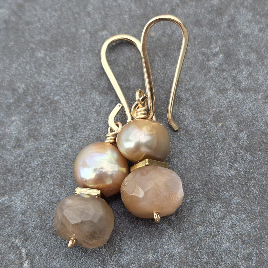 Champagne Pearl & Moonstone Drop Earrings
