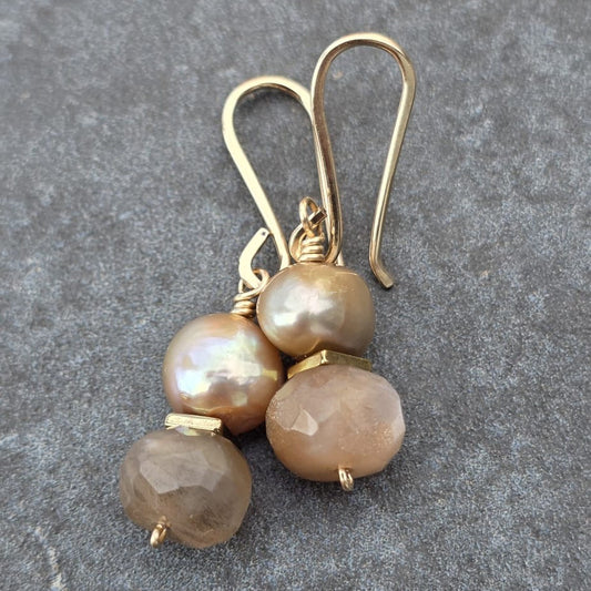 Champagne Pearl & Moonstone Drop Earrings