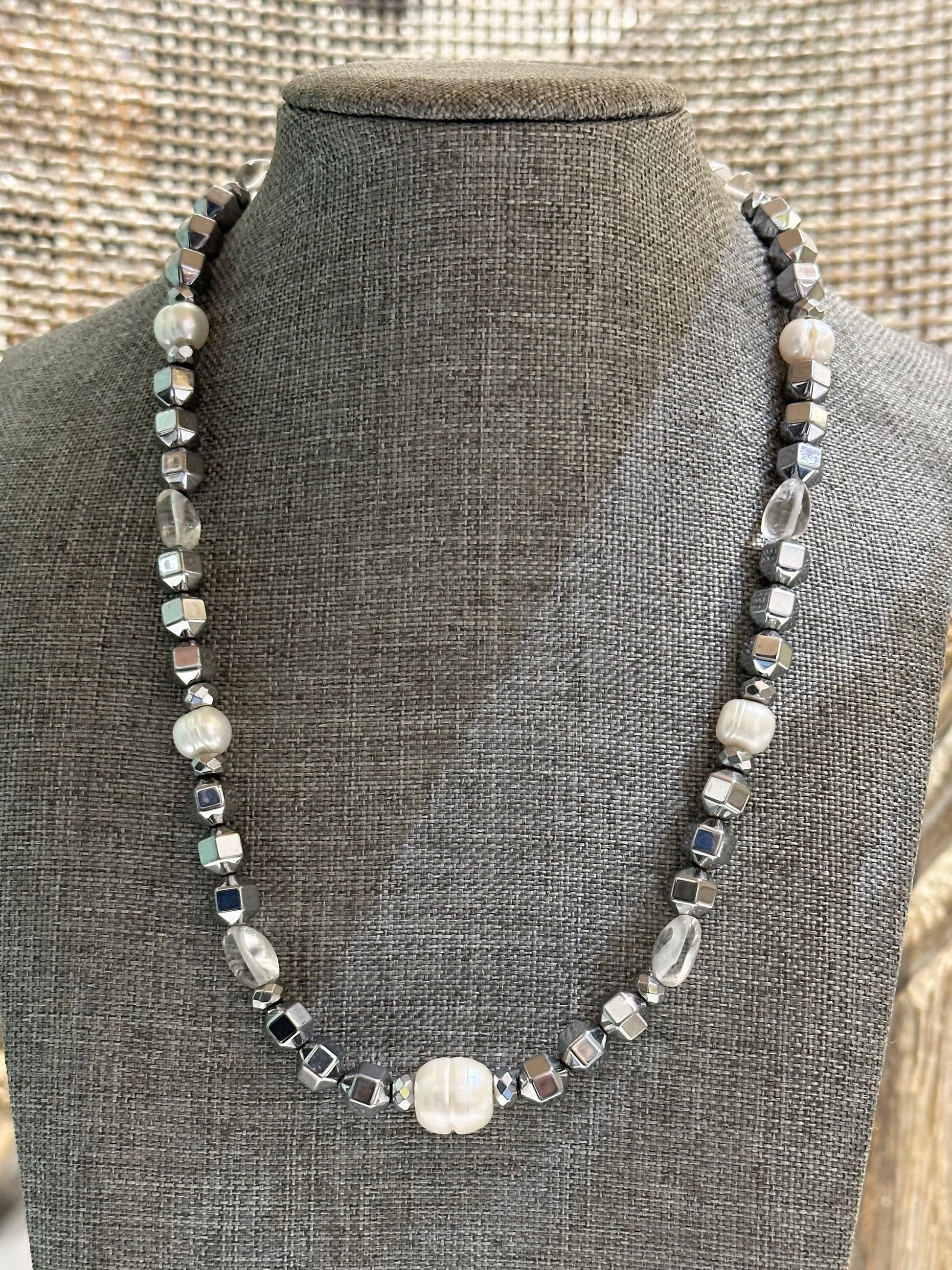 Hematite and Pearls Necklace - Think Stunning