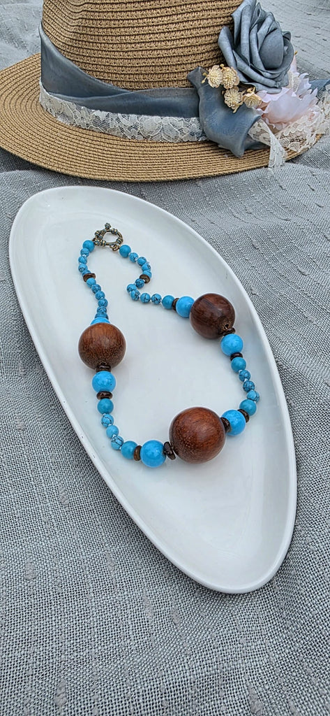Turquoise & Wooden Statement Necklace