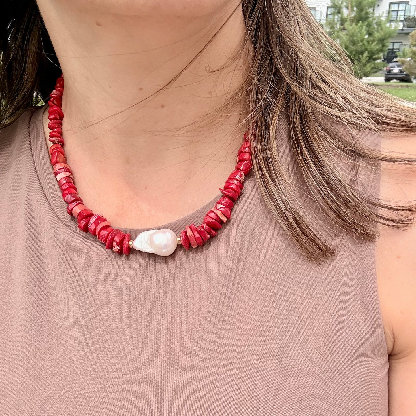 Coral & Baroque Pearl Necklace