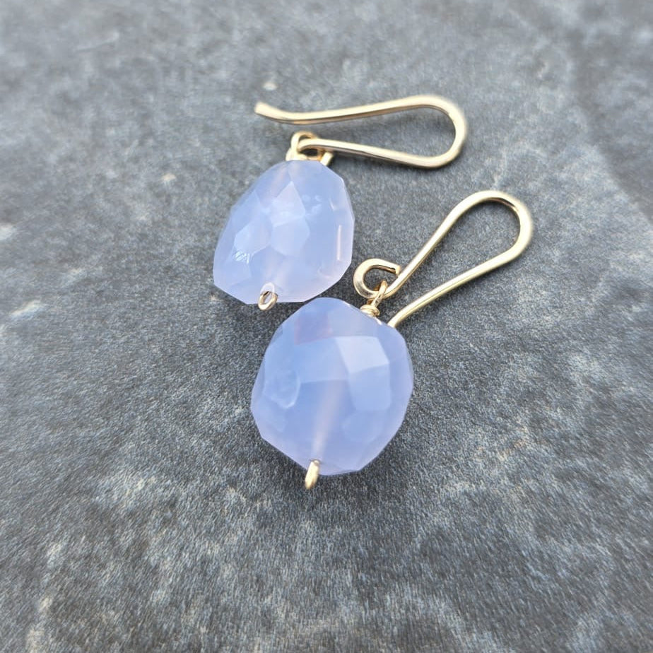 Faceted Blue Chalcedony Drop Earrings