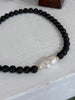 Black Lava Stone & Freshwater Pearl Necklace