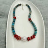 Blue Crazy Lace Agate, Red Coral & Baroque Pearl