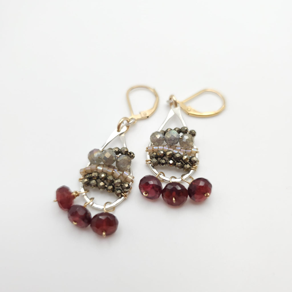 Labradorite &amp; Garnet Statement Earrings