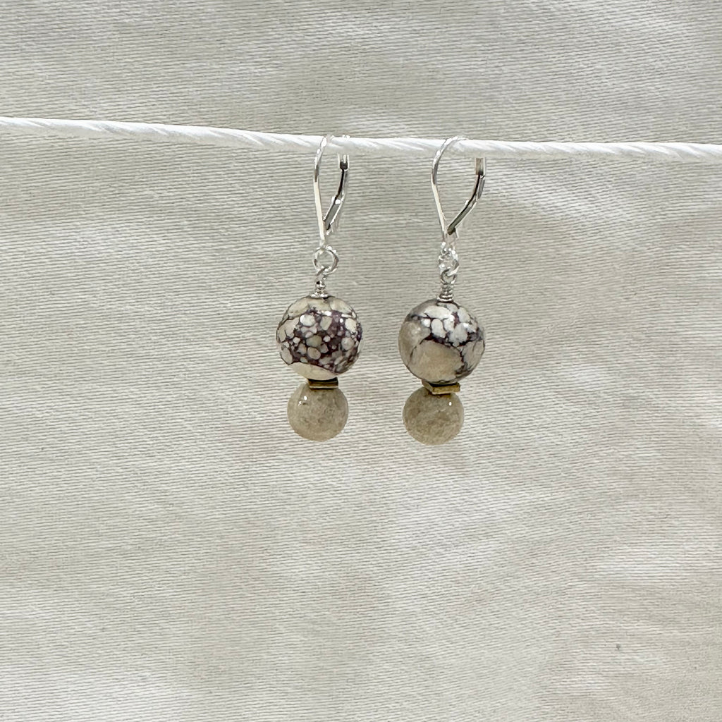 Grey and Beige Jasper Soap Gemstone Earrings