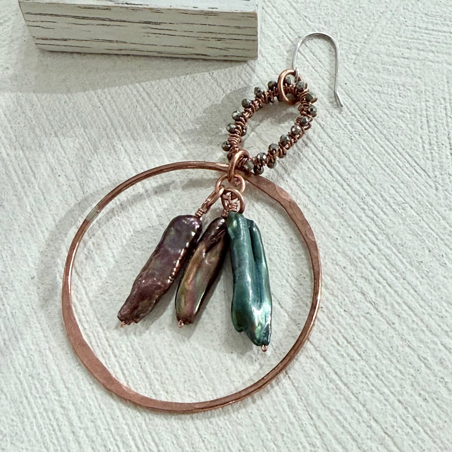 Hand Wired Copper & Pearl Statement Earrings
