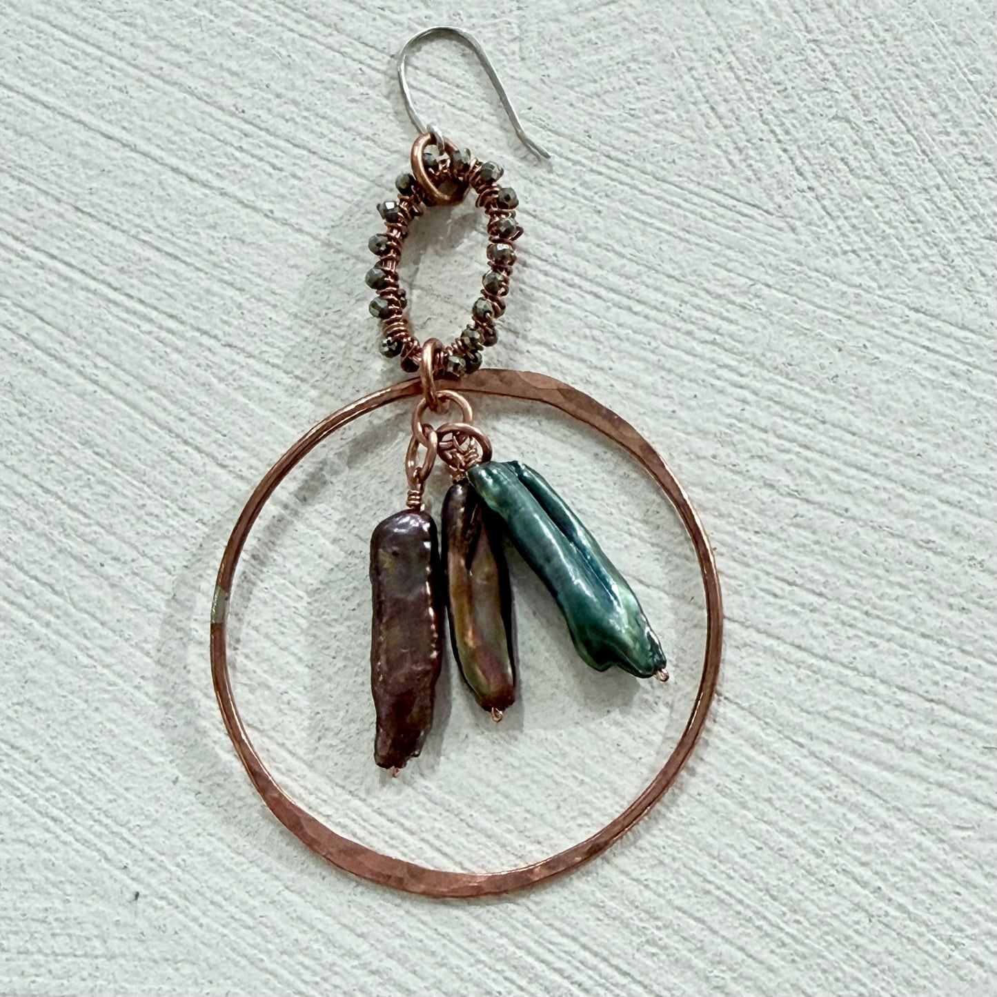 Hand Wired Copper & Pearl Statement Earrings