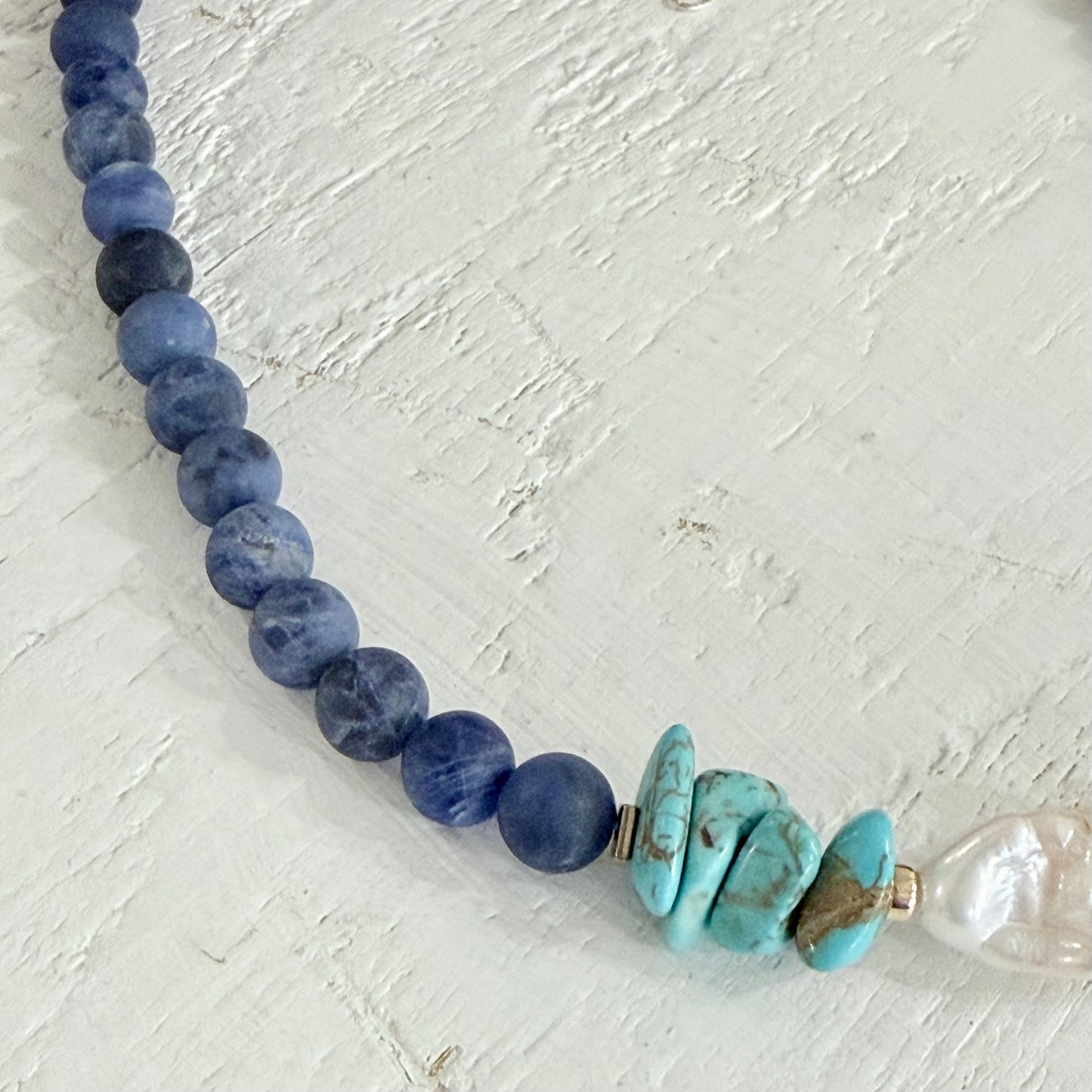 One-of-a-Kind Natural Sodalite, Turquoise & Baroque Pearl Statement Necklace