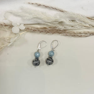 Grey Jasper and Blue Agate Earrings