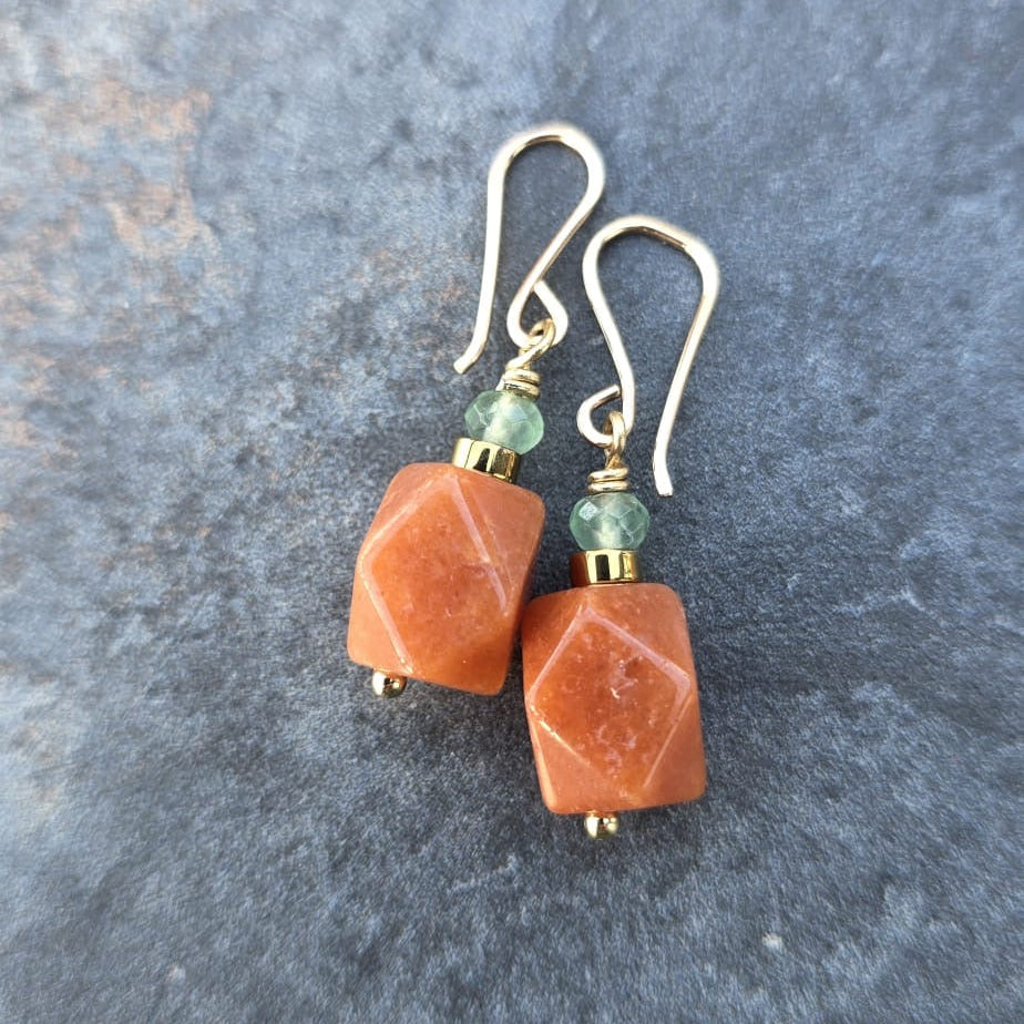 Carnelian & Peridot Geometric Drop Earrings