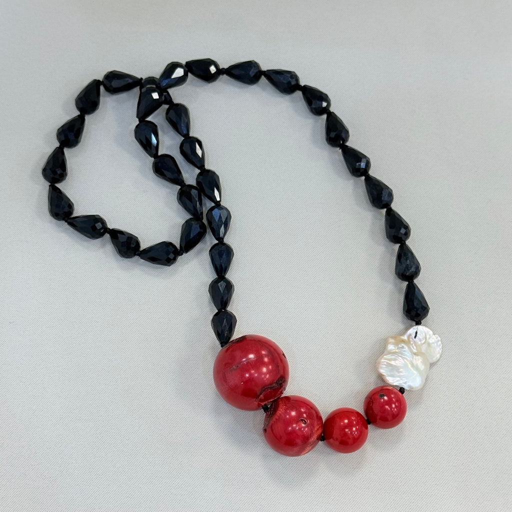 Onyx and Coral Necklace