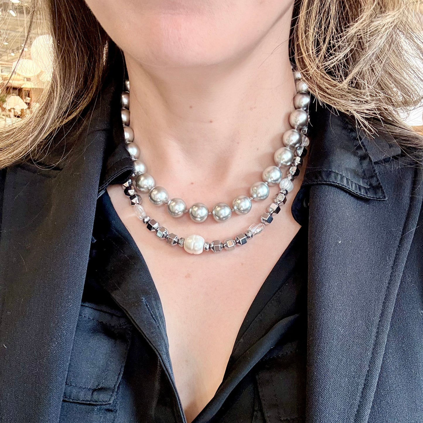 Hematite and Pearls Necklace