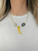 Amber Horn Pendant with Clear Quartz Necklace