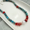 Blue Crazy Lace Agate, Red Coral & Baroque Pearl