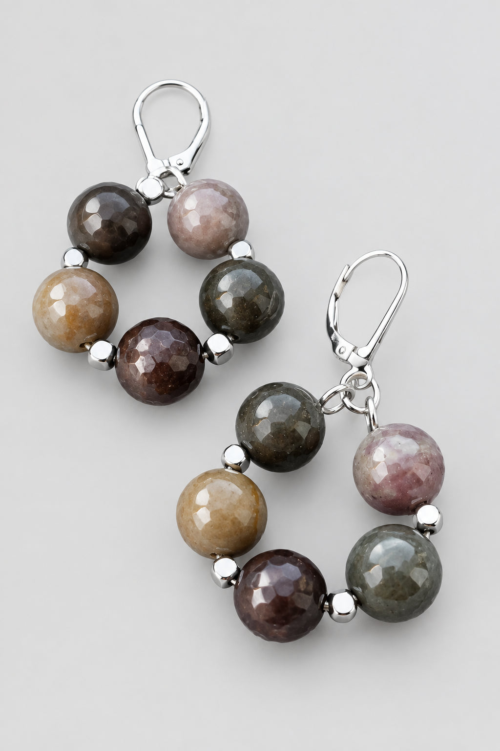 Earth Jasper Gemstone Circle Drop Earrings