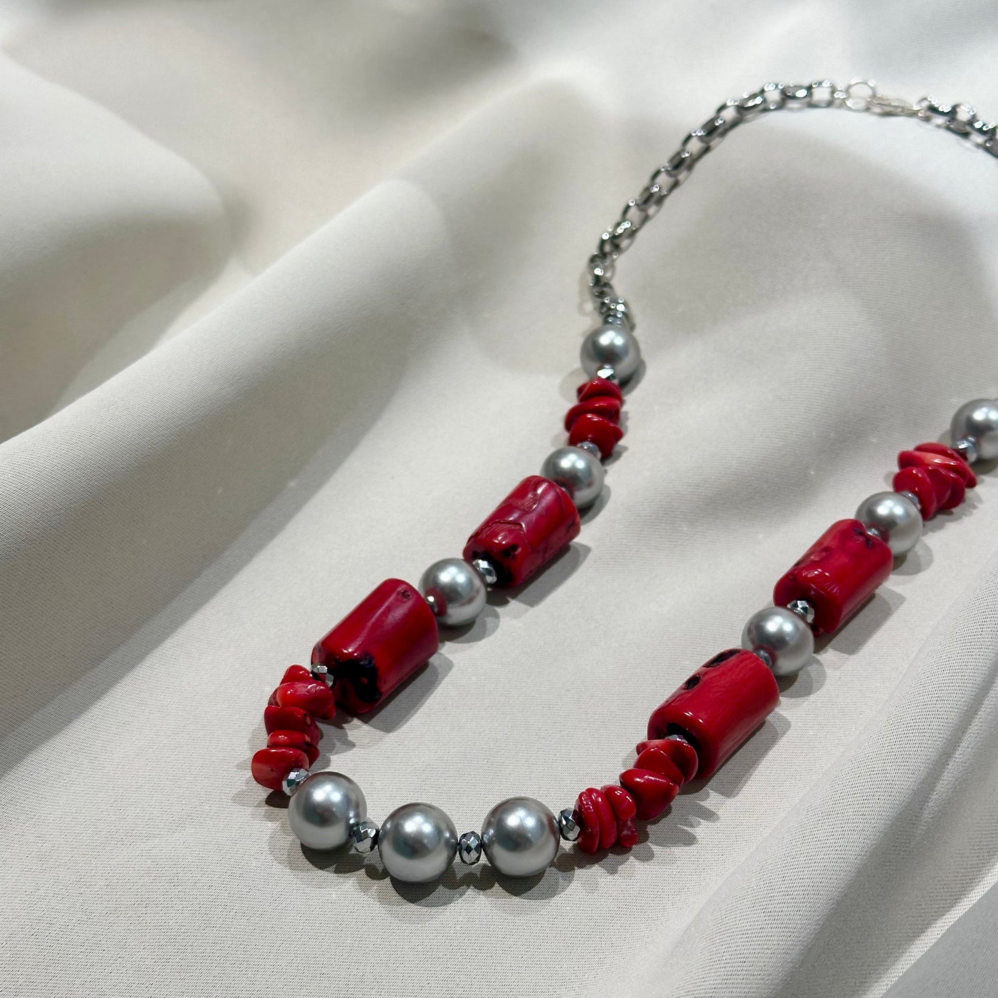 Handmade Coral Pearl Necklace