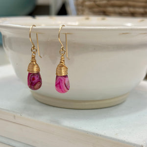 Fuchsia Lace Agate Earrings
