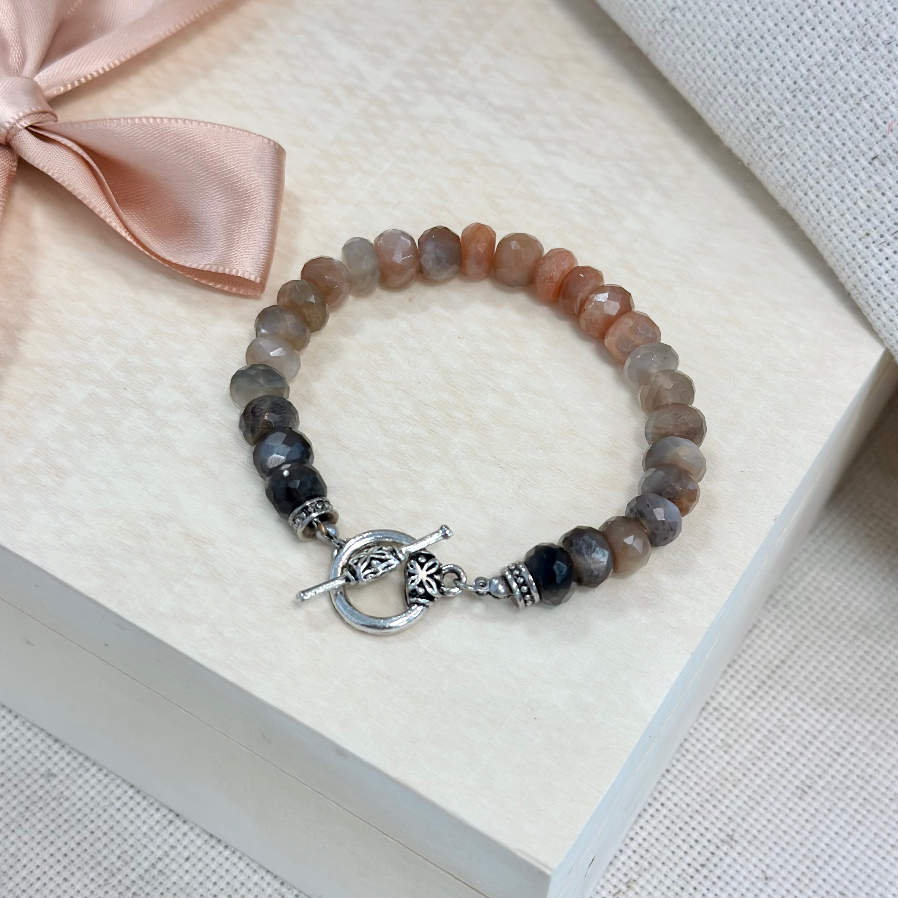 Rainbow Peach Moonstone Bracelet