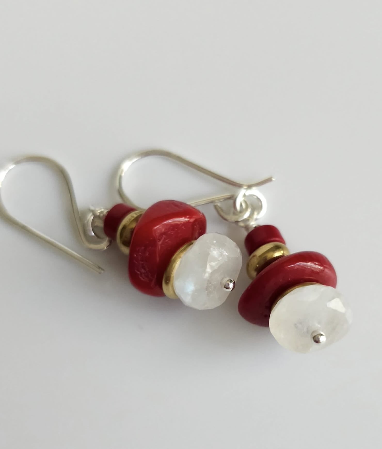 Coral and Moonstone Earrings